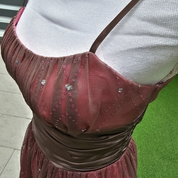 🆑️ MORGAN & CO. Drop Waist Dress Pink & Dark Brown Sequins Crystals Tulle Satin - Picture 4 of 17